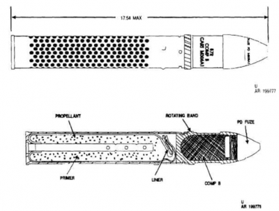 A typical 57mm recoilless rifle round; this is a M306A1 HE cartridge