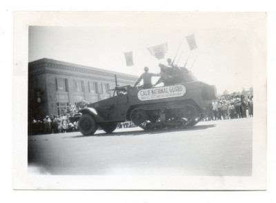 M3 Halftrack marked Calif. National Guard Battery C 272nd Anti Aircraft Artillery on parade