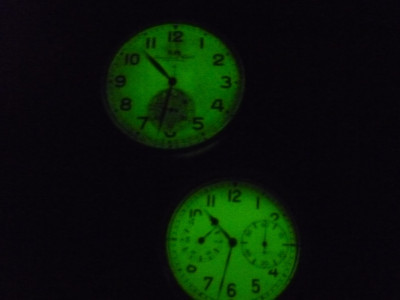 Weer de Lange en het IWC uurwerk,maar nu in het donker,beide hebben radium wijzerplaten