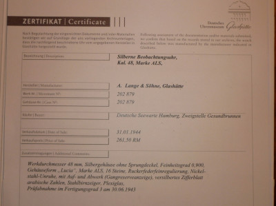 Certificaat van het Uhrenmuseum