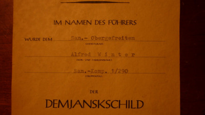 Oorkonde Demjanskschild (detail)