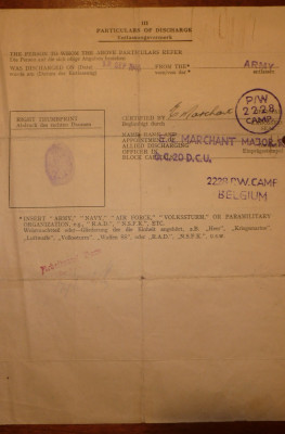 ontslagbewijs uit krijgsgevangenschap op 12 sept.1945 Achterzijde