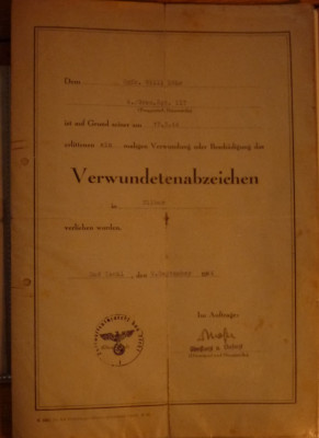 Oorkonde verwundetenabzeichen in Silber.